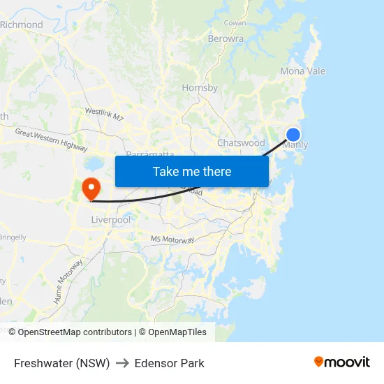 Freshwater (NSW) to Edensor Park map
