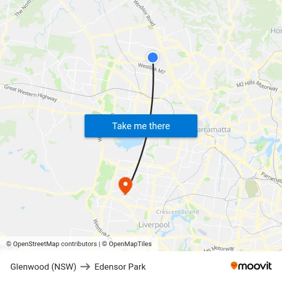 Glenwood (NSW) to Edensor Park map