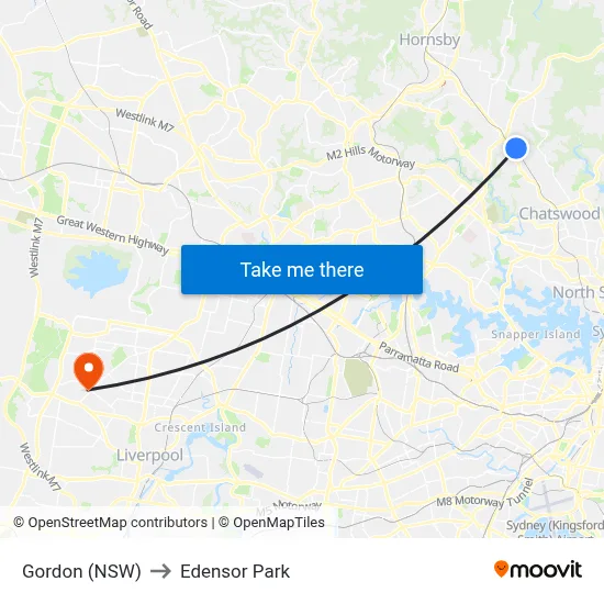 Gordon (NSW) to Edensor Park map