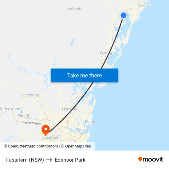Fassifern (NSW) to Edensor Park map