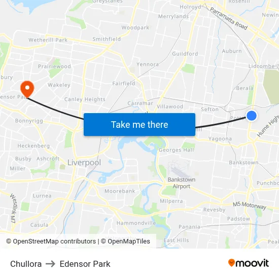 Chullora to Edensor Park map