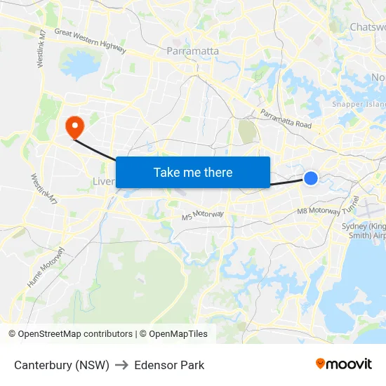 Canterbury (NSW) to Edensor Park map