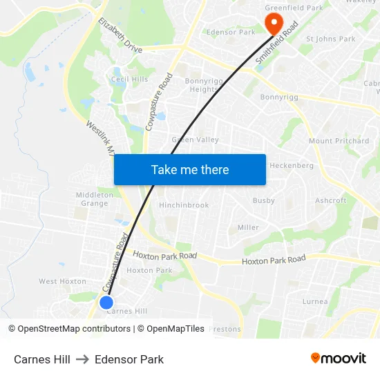Carnes Hill to Edensor Park map