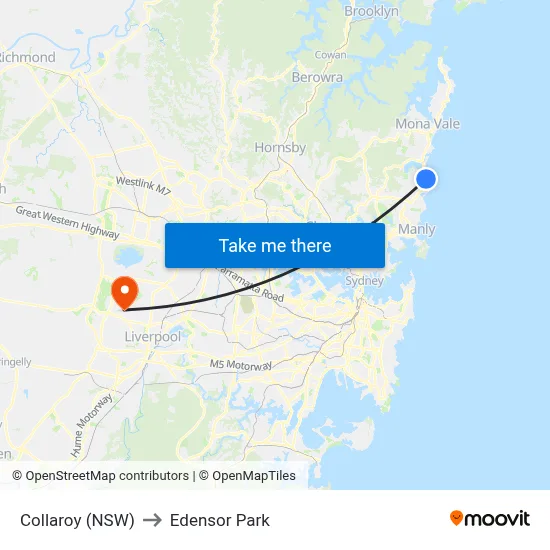 Collaroy (NSW) to Edensor Park map