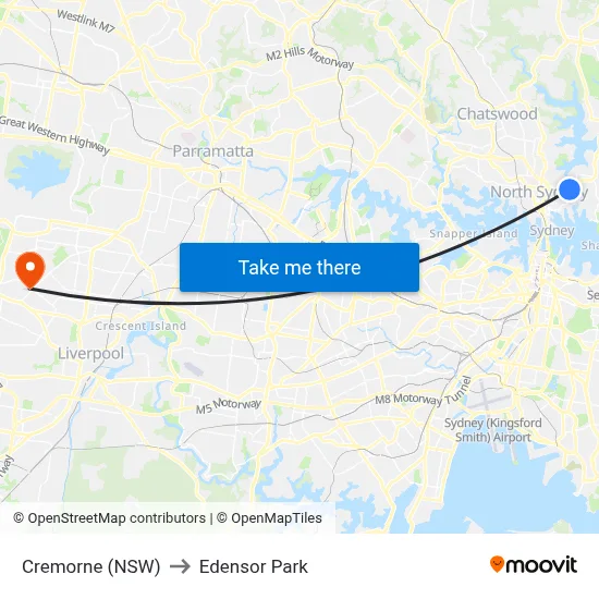 Cremorne (NSW) to Edensor Park map