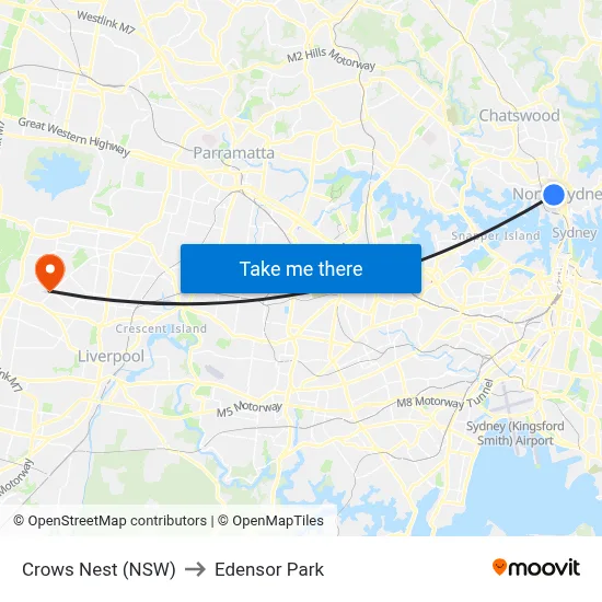 Crows Nest (NSW) to Edensor Park map