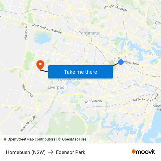 Homebush (NSW) to Edensor Park map