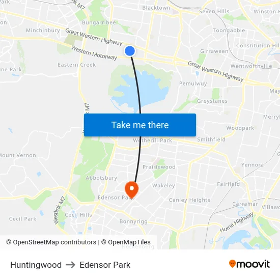 Huntingwood to Edensor Park map