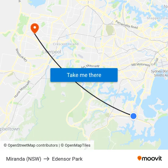 Miranda (NSW) to Edensor Park map