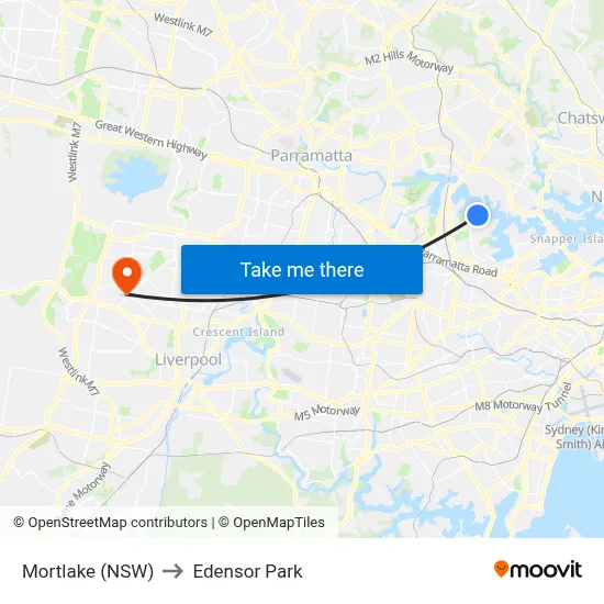 Mortlake (NSW) to Edensor Park map