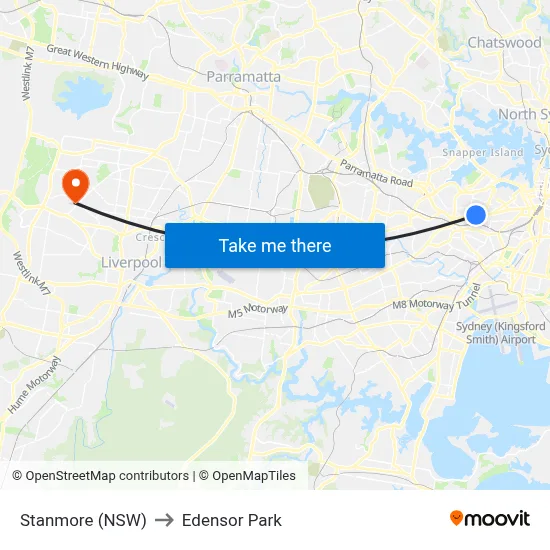 Stanmore (NSW) to Edensor Park map