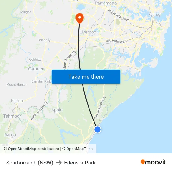 Scarborough (NSW) to Edensor Park map