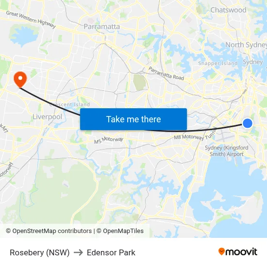 Rosebery (NSW) to Edensor Park map