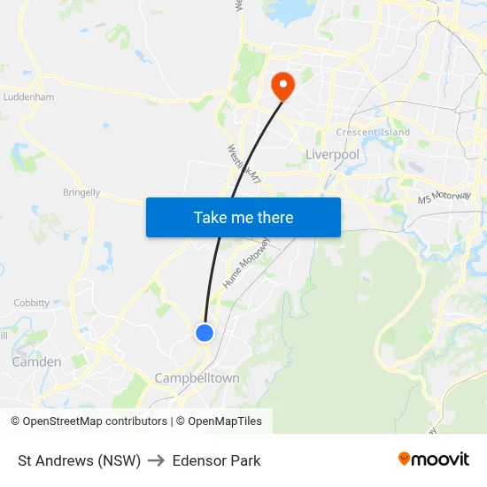 St Andrews (NSW) to Edensor Park map
