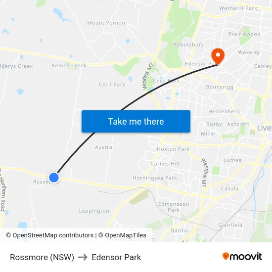 Rossmore (NSW) to Edensor Park map