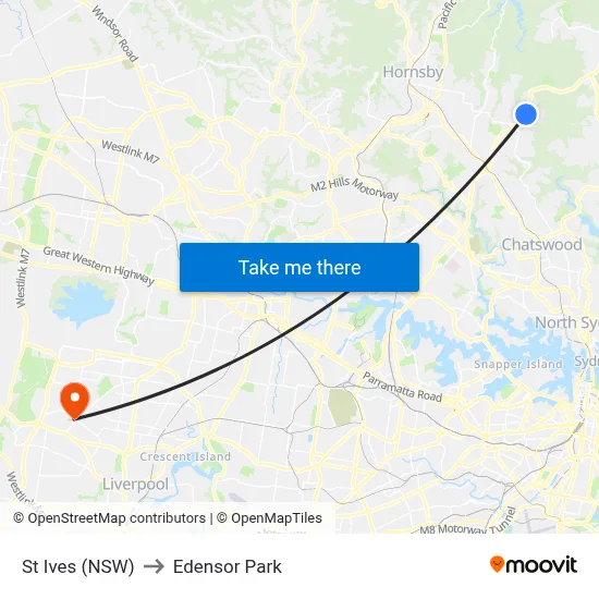 St Ives (NSW) to Edensor Park map