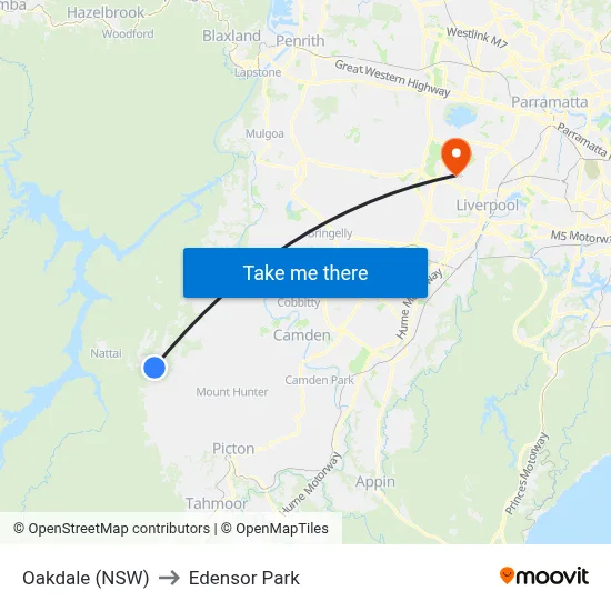 Oakdale (NSW) to Edensor Park map