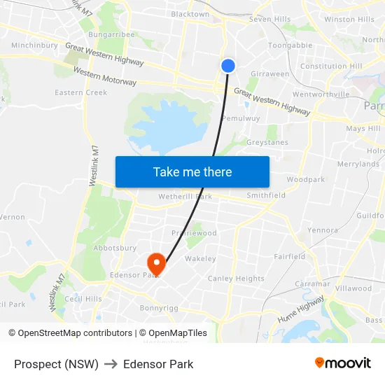 Prospect (NSW) to Edensor Park map