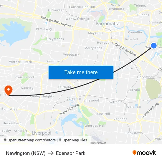 Newington (NSW) to Edensor Park map