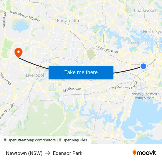 Newtown (NSW) to Edensor Park map