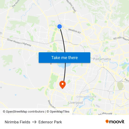 Nirimba Fields to Edensor Park map