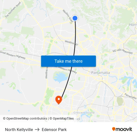North Kellyville to Edensor Park map