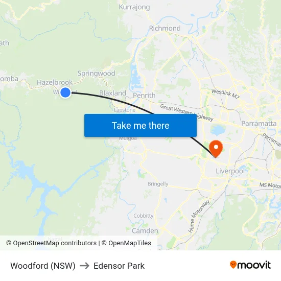 Woodford (NSW) to Edensor Park map