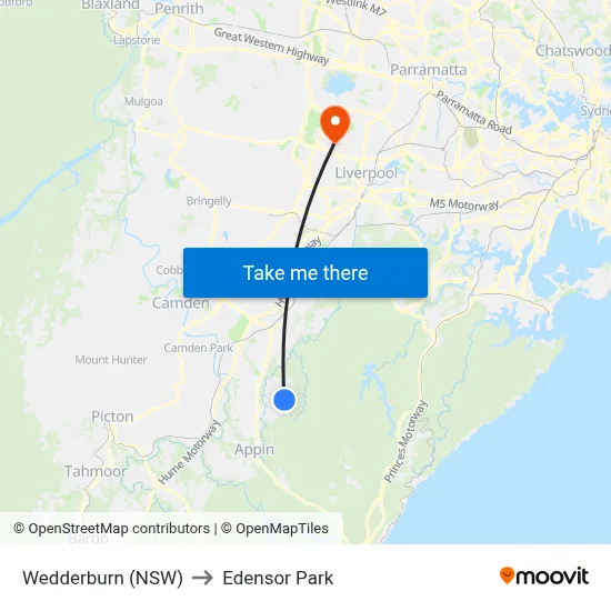 Wedderburn (NSW) to Edensor Park map