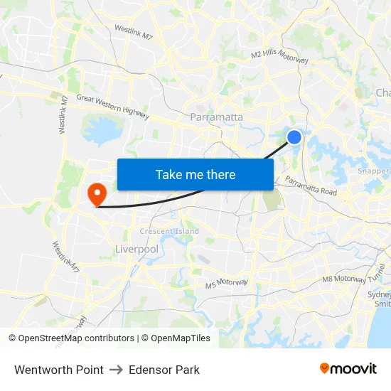 Wentworth Point to Edensor Park map