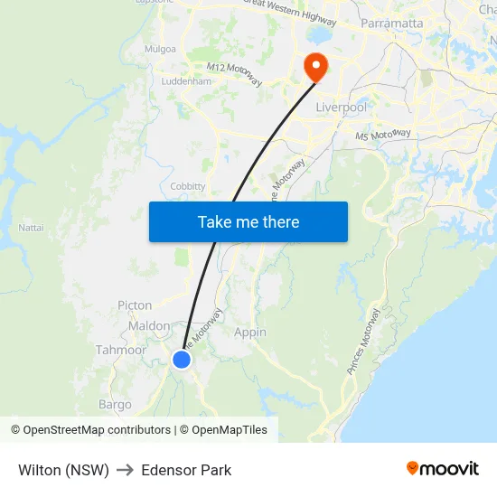 Wilton (NSW) to Edensor Park map