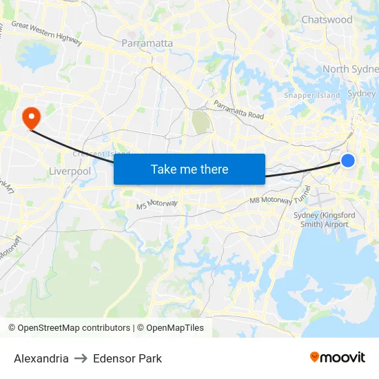 Alexandria to Edensor Park map