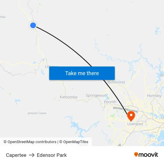 Capertee to Edensor Park map