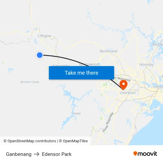 Ganbenang to Edensor Park map