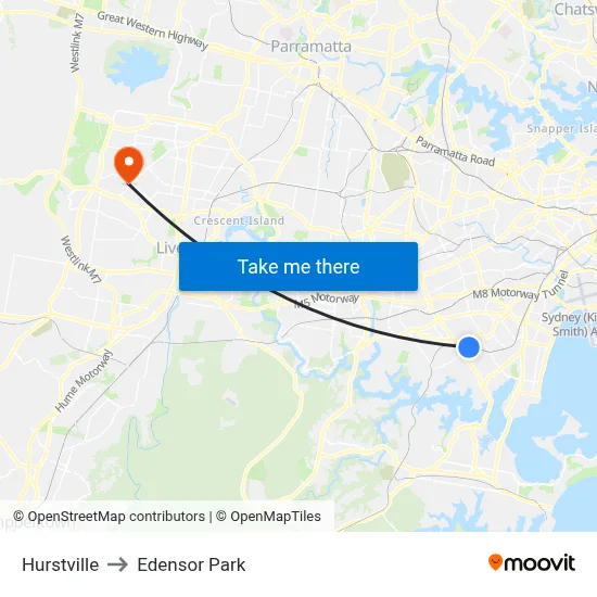 Hurstville to Edensor Park map