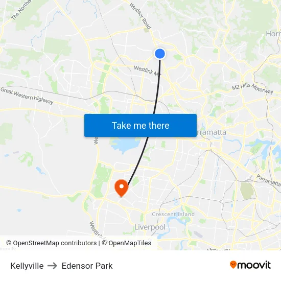Kellyville to Edensor Park map