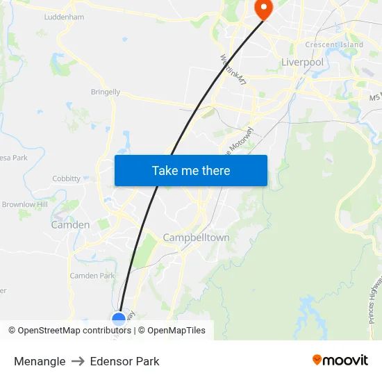 Menangle to Edensor Park map