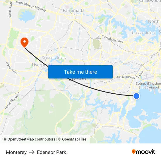 Monterey to Edensor Park map