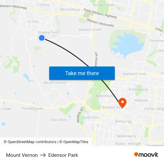 Mount Vernon to Edensor Park map