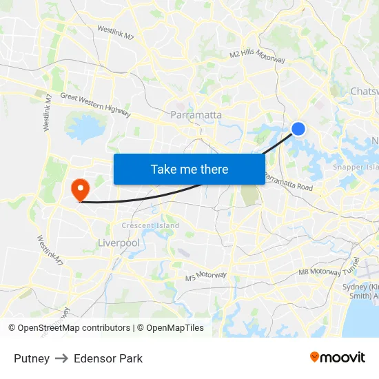 Putney to Edensor Park map