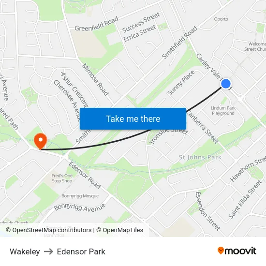 Wakeley to Edensor Park map