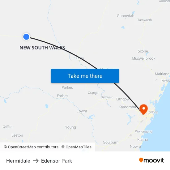 Hermidale to Edensor Park map