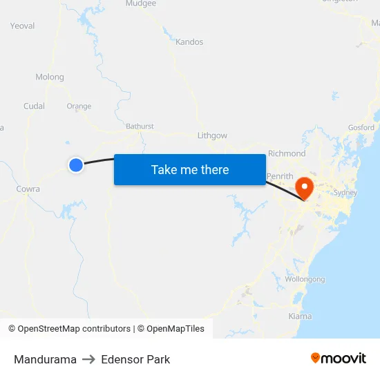Mandurama to Edensor Park map