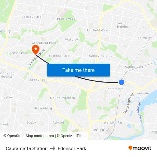 Cabramatta Station to Edensor Park map