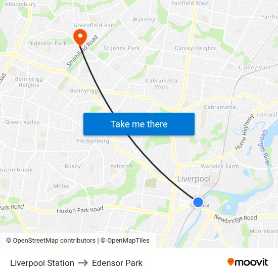 Liverpool Station to Edensor Park map