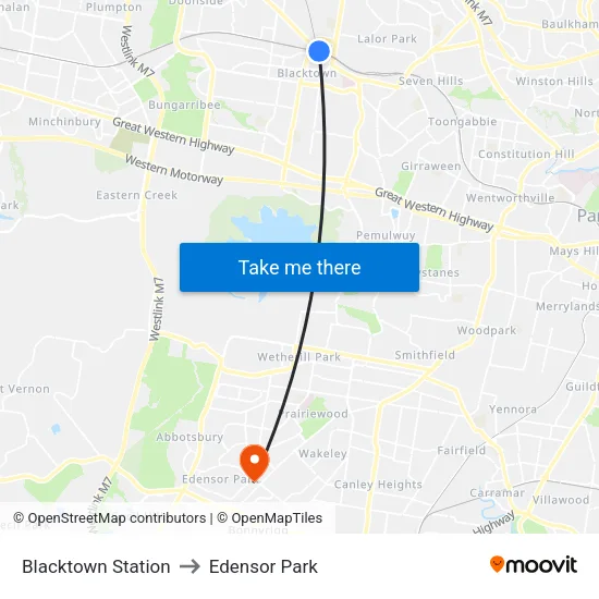 Blacktown Station to Edensor Park map
