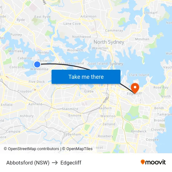 Abbotsford (NSW) to Edgecliff map