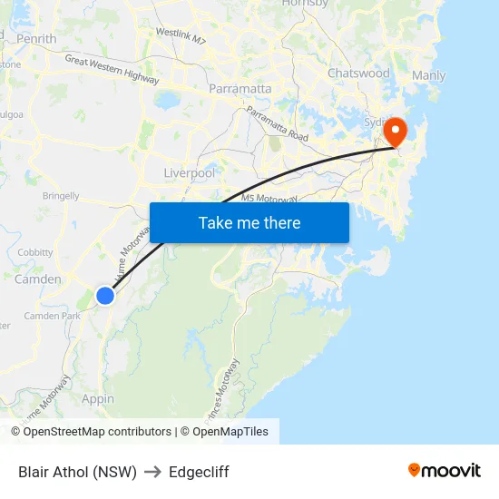 Blair Athol (NSW) to Edgecliff map