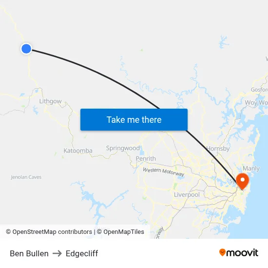 Ben Bullen to Edgecliff map