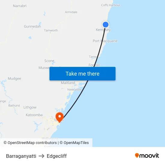 Barraganyatti to Edgecliff map