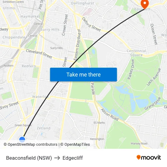 Beaconsfield (NSW) to Edgecliff map